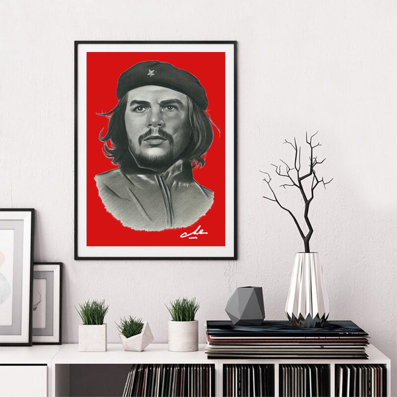 Ernesto Che Guevara Handmade Portrait,High Resolution Room Decor,Downloadable Poster Art, Red Background Che Guevara Poster,Instant Download image 8