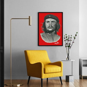 Ernesto Che Guevara Handmade Portrait,High Resolution Room Decor,Downloadable Poster Art, Red Background Che Guevara Poster,Instant Download image 7