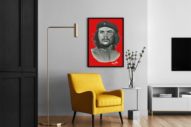 Ernesto Che Guevara Handmade Portrait,High Resolution Room Decor,Downloadable Poster Art, Red Background Che Guevara Poster,Instant Download image 7