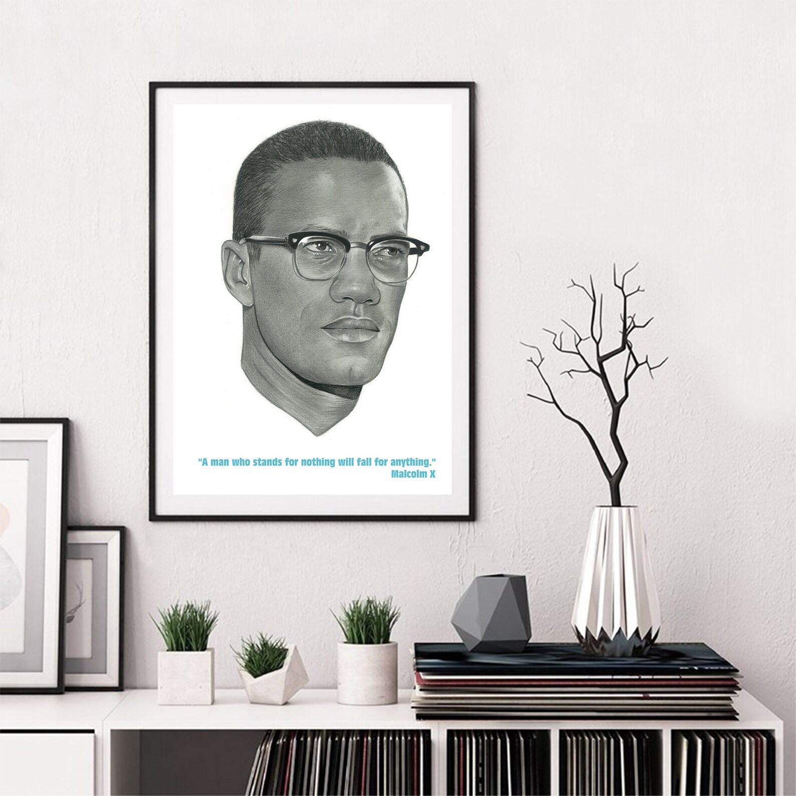 Malcolm X Poster Print, Celebrity Wall Art, Civil Rights 60's Portrait