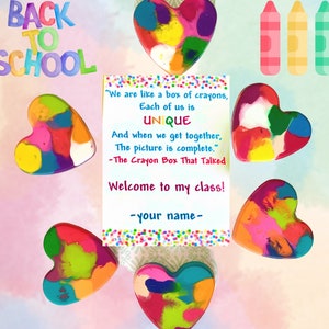 Back to SCHOOL Gift for Student from Teacher, HEART Crayon Class Party Favor, Teacher Meet Greet, Welcome Back to School, Happy First Day