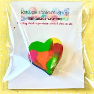 Heart crayon in multiple colors and customized message card is individually wrapped in a clear cellophane bag