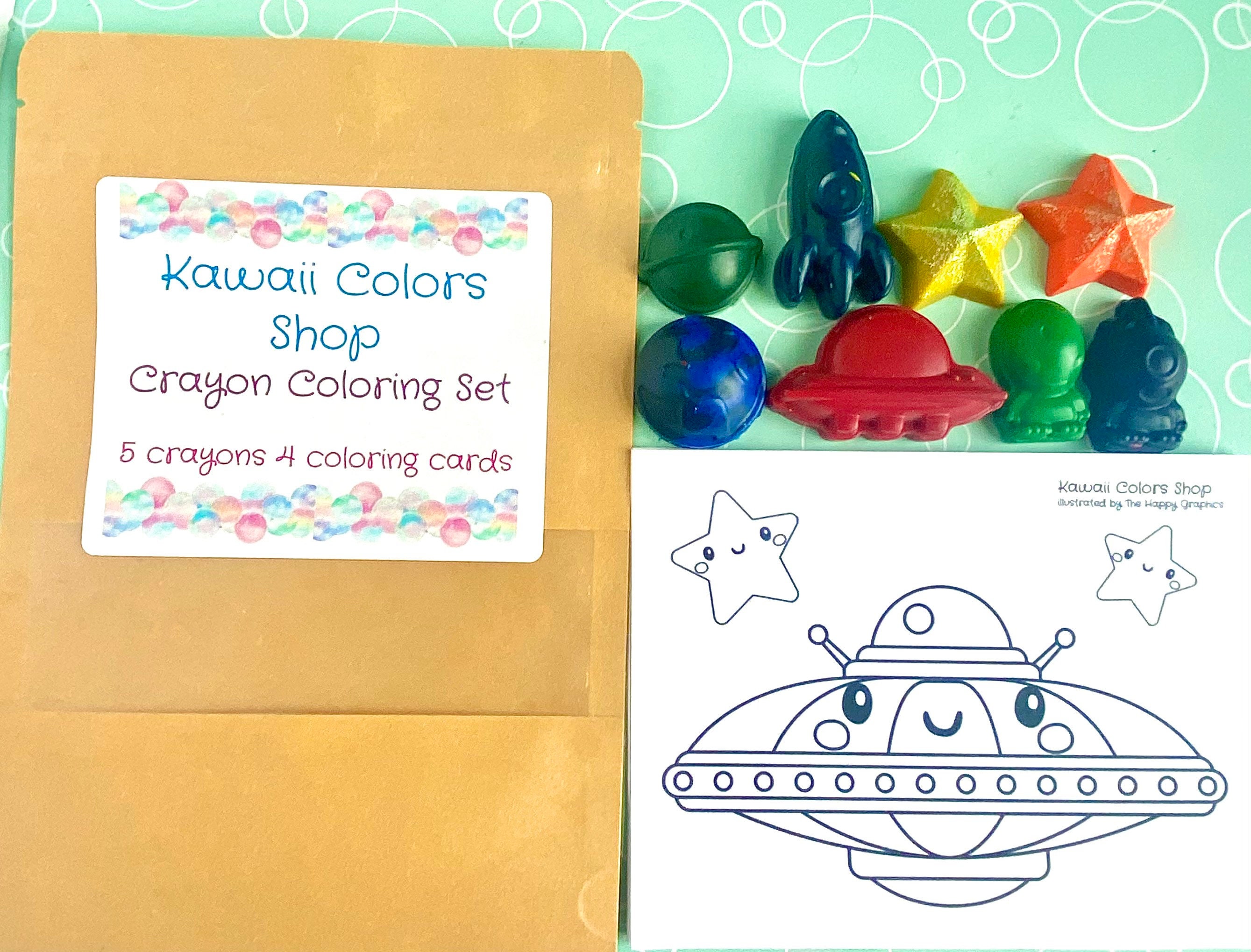 OUTER SPACE CRAYON Coloring Set, Rocket Spaceship Aliens Planets