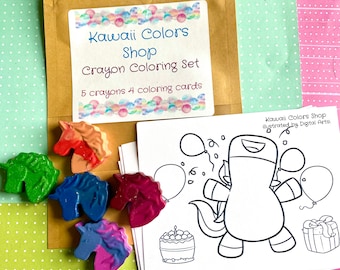 UNICORN Crayon Coloring Set, Unicorn themed party favor, Crayons and coloring cards, unique kids birthday gift