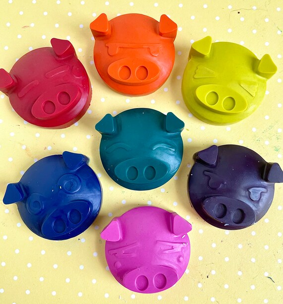 Mini PIG CRAYONS set of 7, Desk Pet/buddy for Class, Cute Gift for