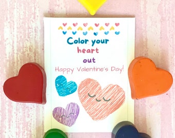 Handmade Heart Crayon Valentine Cards, Classroom Party Favors
