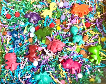 Sensory play kit with DINOSAUR crayons. Sensory bin tools, fine motor skills activity, tactile toys, busy box for kids, coloring for kids