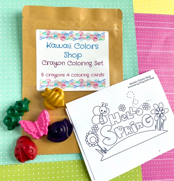 SPRING CRAYONS Coloring Set, Coloring Pack With 5 Crayons, Bugs and  Flowers, Travel Coloring Pages, Crayon Coloring Cards, Gift for Kids 