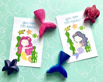 Personalized Mermaid Crayon Party Favors, Under The Sea Party, Kids Birthday Party, Mermaid Tails, School Class Party Favor, Goodie Bag Toy