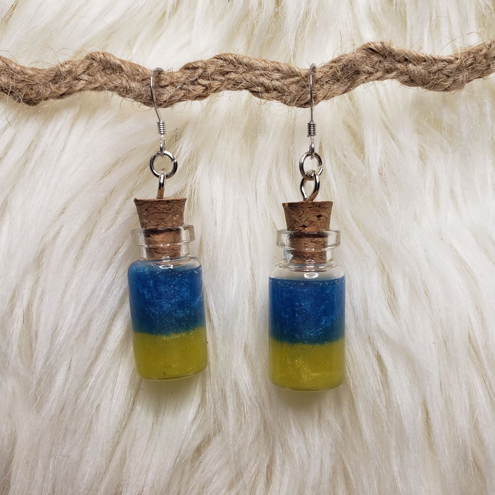 Blue and Yellow Resin Potion Bottle earring set | Etsy