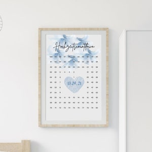 Hochzeits Countdown mit Datum personalisiert, Hochzeitsgeschenk, Kalender Hochzeit, 100 Tage bis zur Hochzeit, Verlobungsgeschenk Brautpaar