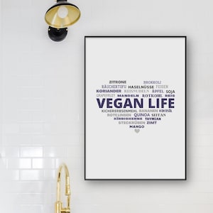 Vegan Poster, Vegan Decor, Kitchen Poster, Kitchen Decoration, Vegan Kitchen, Scandinavian Poster, Nordic Poster, Monochrome, Poster Gray & Blue