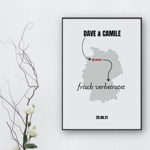 Póster personalizado con país, cartel mapa y nombre, regalo de boda, regalo para recién casados, regalo personalizado