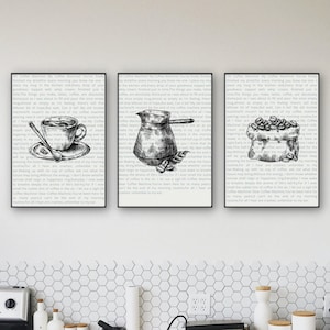 Set of 3 posters coffee, set of 3 wall forest decoration for kitchen, poster A4 or A3, poster for kitchen, set of 3 kitchen pictures, coffee pictures