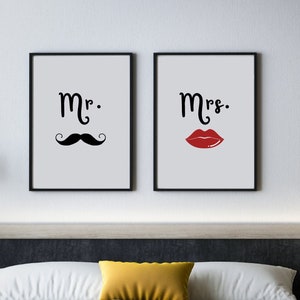 Set of 2 posters mr mrs, Mr & Mrs prints, Personalized gift, Poster Mr and Mrs, Wedding gift, Newlyweds, Newly married