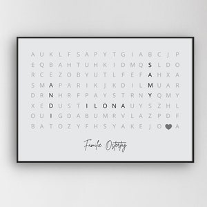 Familienposter personalisiert Querformat, Plakat Kreuzworträtsel mit Namen personalisiert, Wald deko, Personalisiertes geschenk, Zuhause,