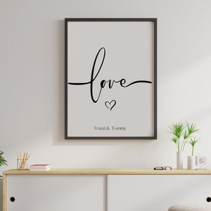 Pôster de amor personalizado com nome - pôster amor minimalista em preto e branco, nomes de noivos, presente de amigos, pôster estilo nórdico