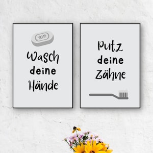 Lávate las manos, lávate los dientes, normas de baño, set de 2 carteles de baño, carteles de baño para niños, normas de baño para niños.