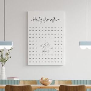 Wedding countdown personalized with date, wedding gift, calendar wedding, 100 days until the wedding, engagement gift newlyweds