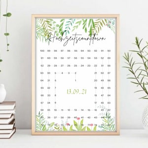 Wedding countdown personalized with date, wedding gift, calendar wedding, 100 days until the wedding, engagement gift newlyweds