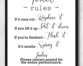 Toilet Rules Print | Funny Toilet Print | Toilet Rules | Poster For Toilet | A4 Print