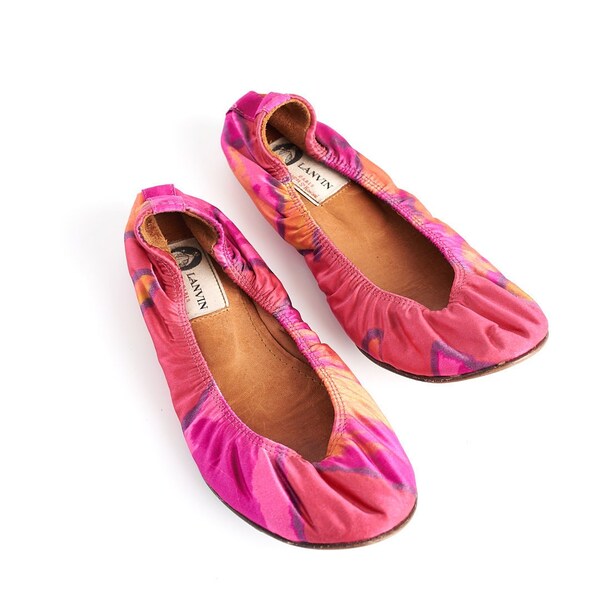 Lanvin Multi Color Ballet Flats size 7, silk flats 37.5