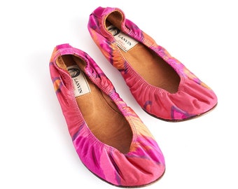 Lanvin Multi Color Ballet Flats size 7, silk flats 37.5