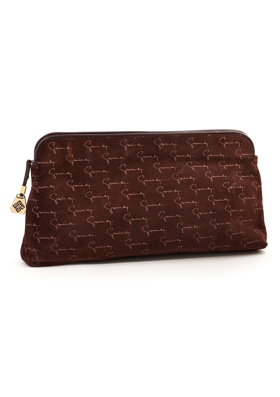 Vintage GIVENCHY Brown Suede Logo Clutch, Designe… - image 1