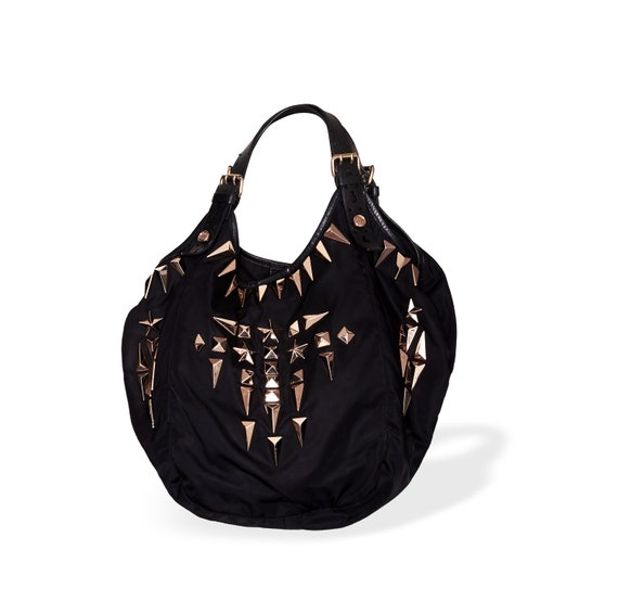 Authentic GIVENCHY Studded Nylon Handbag, Black, … - image 1