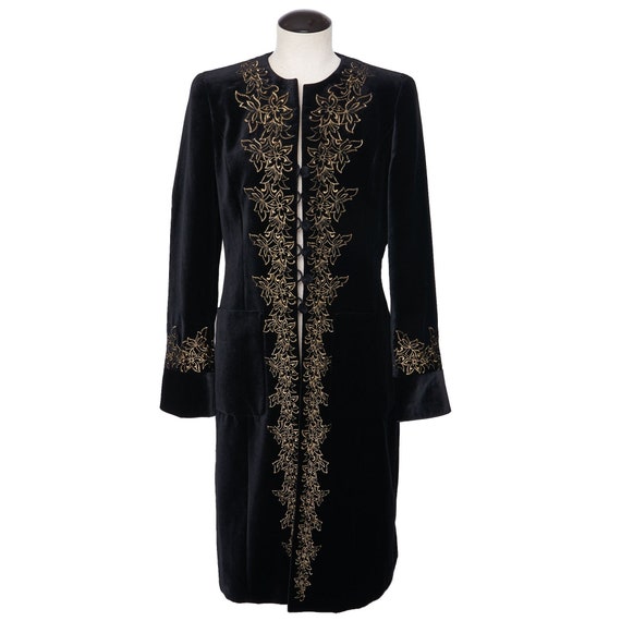 Louis Feraud Vintage Velvet Embroidered Coat, XS-… - image 4