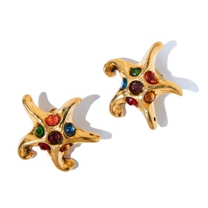Authentic Kalinger Star Earrings Vintage, Gold Plated, French Earrings, Starfish