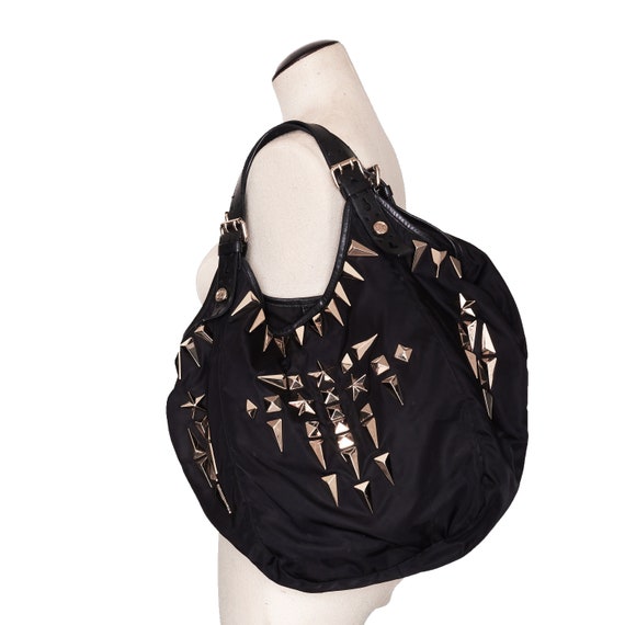 Authentic GIVENCHY Studded Nylon Handbag, Black, … - image 3