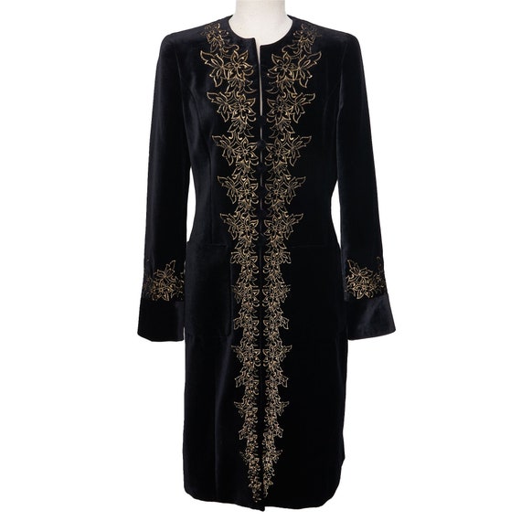 Louis Feraud Vintage Velvet Embroidered Coat, XS-… - image 1