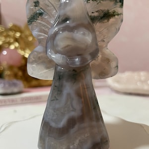 Stunning moss agate fairy carving