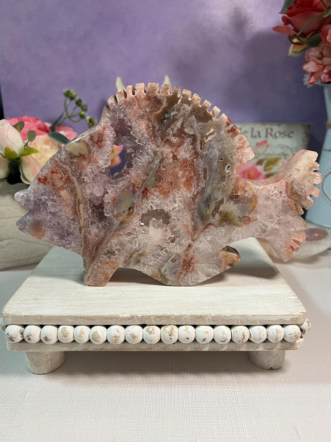 Pink Amethyst Fish Carving | Hand-carved Crystal Décor | Druzy Display ...