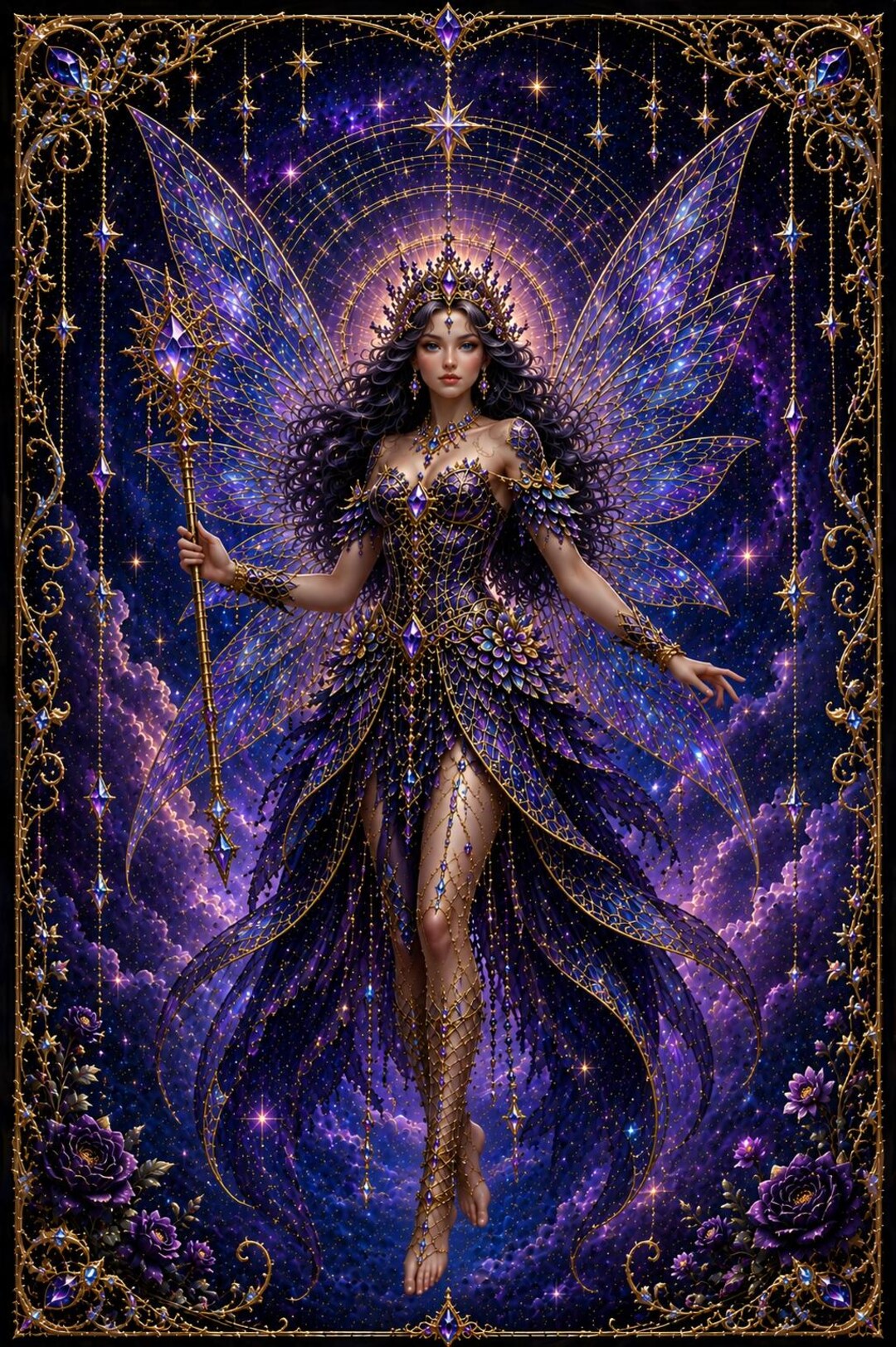 Future Dusk Fairy Queen Wall Art, Cosmic Fantasy Decor, Celestial ...