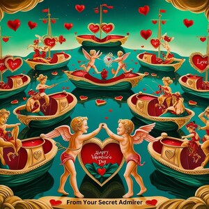 Cuori di San Valentino, Cupidi, Love Boats - Carta da regalo romantica, carta da regalo per ammiratori segreti, decorazioni natalizie, tema amore rosso bianco