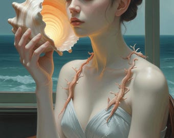 Surreal Woman with Shell Portrait | Gothic Fantasy Wall Art (Digital Download)