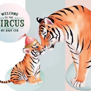Baby Tiger Nursery Wall Art Set - Circus Tiger Digital Prints - Gender Neutral Baby Animal Art - Printable Jungle Nursery Decor