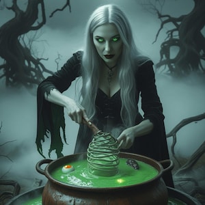 Witch Potion Wall Art — Gothic Halloween Digital Print, Dark Fantasy Cauldron Decor