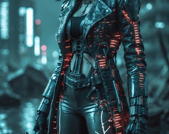 Cyberpunkowy Wojownik – Neonowa grafika science fiction z portretem najemnika (do pobrania cyfrowego)