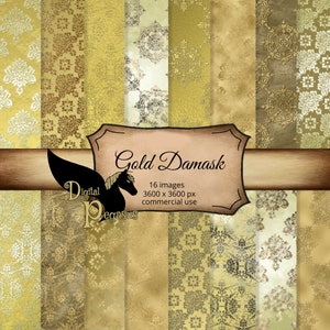 Gold Scrapbook Paper | Damask Digital Paper | Gold Texture | Printable Paper | Commercial use