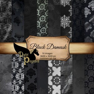 Black Scrapbook Paper | Damask Digital Paper | Black Stone Texture | Printable Paper | Commercial use