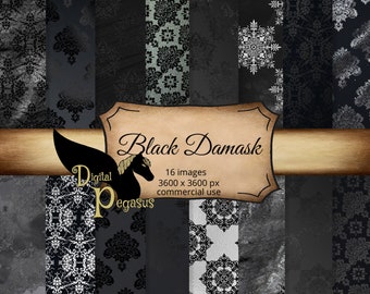 Black Damask Digital Paper: Stone Texture Scrapbook (Digital Download)