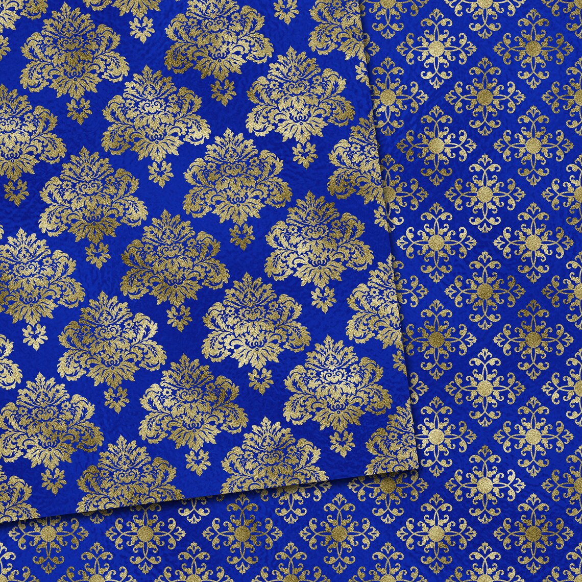 Seamless Royal Blue and Gold Damask Scrapbook Paper Digital Etsy UK