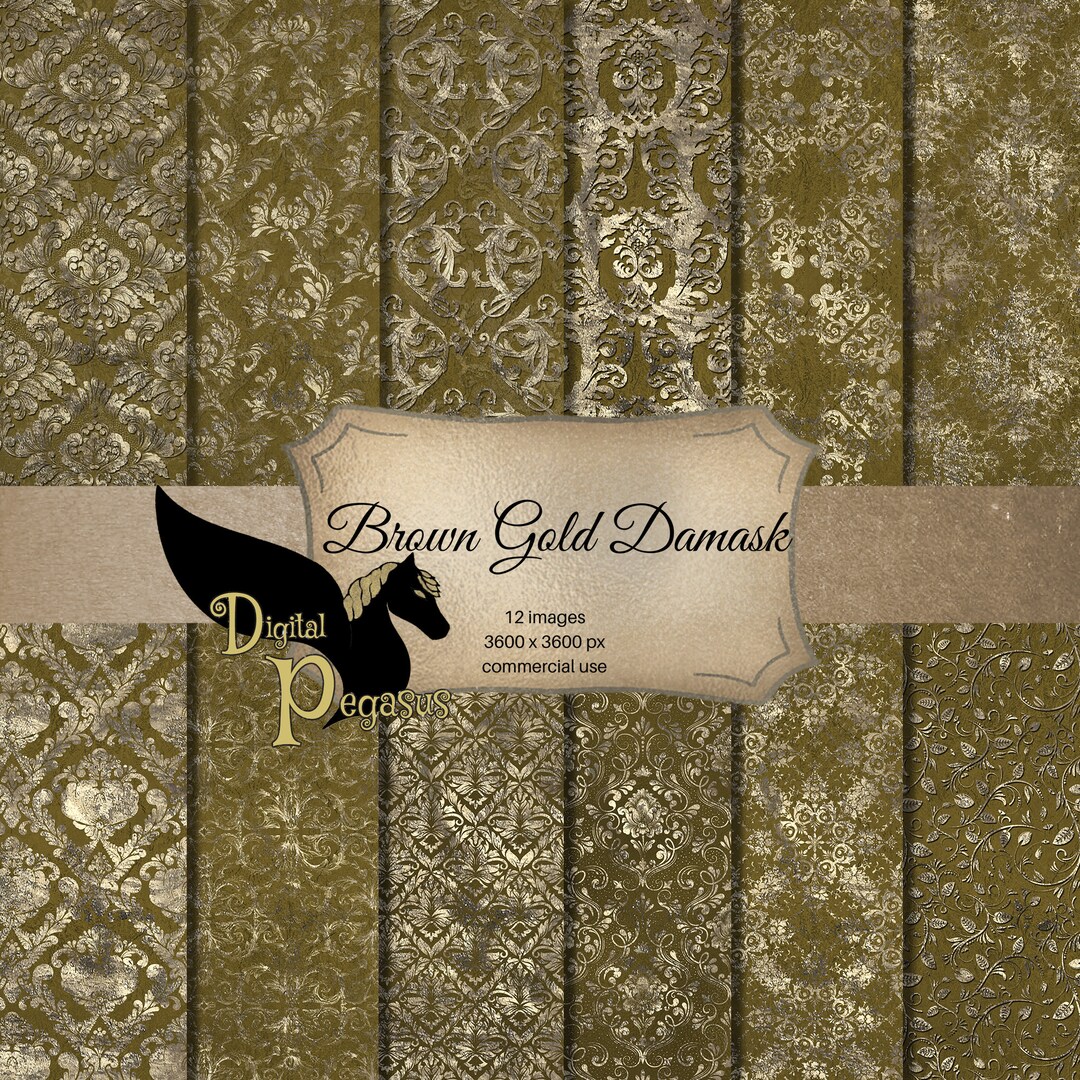 Brown and Gold Damask Scrapbook Paper: Seamless Texture (digital ...