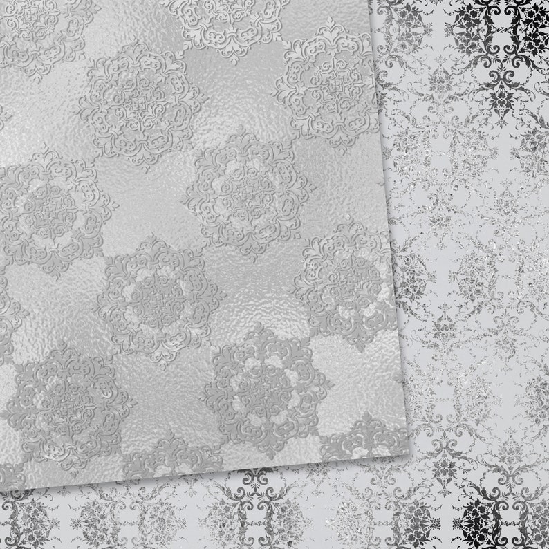 Silver Scrapbook Paper Damask Digital Paper Silver Texture Etsy