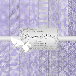 Seamless Lavender & Silver Scrapbook Paper | Valentine Digital Paper | Seamless Patterns | Printable Paper | Commercial use