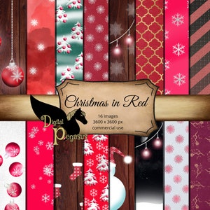 Christmas in Red Digital Paper | Red Scrapbook Paper | Red Christmas Scrapbooking Paper | Commercial use