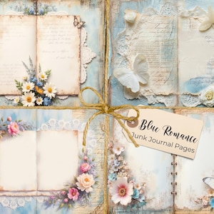 Blaue Romanze | Verzauberte Junk Journal Digitales Papier | 10 PNG-Dateien, 30x21 cm, 300 DPI| Vintage Scrapbooking Seiten